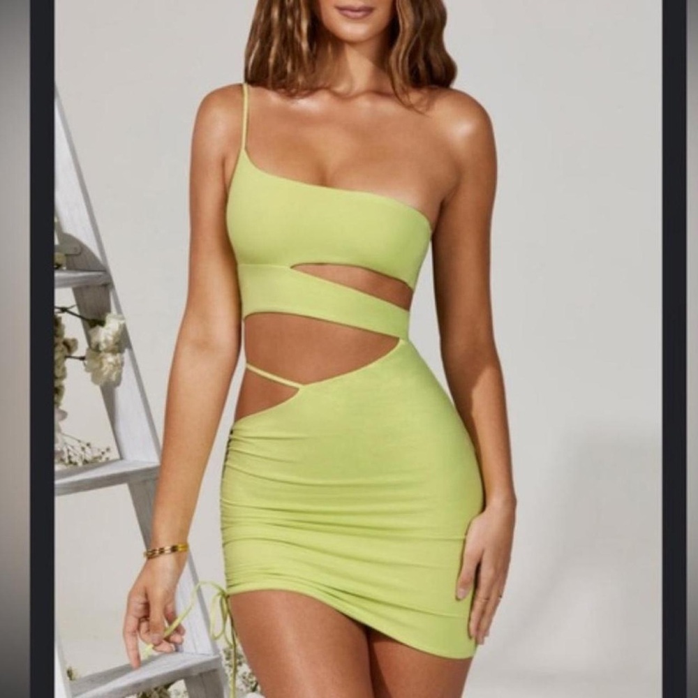 Oh Polly Asymmetrical Lime Dress with Cutouts